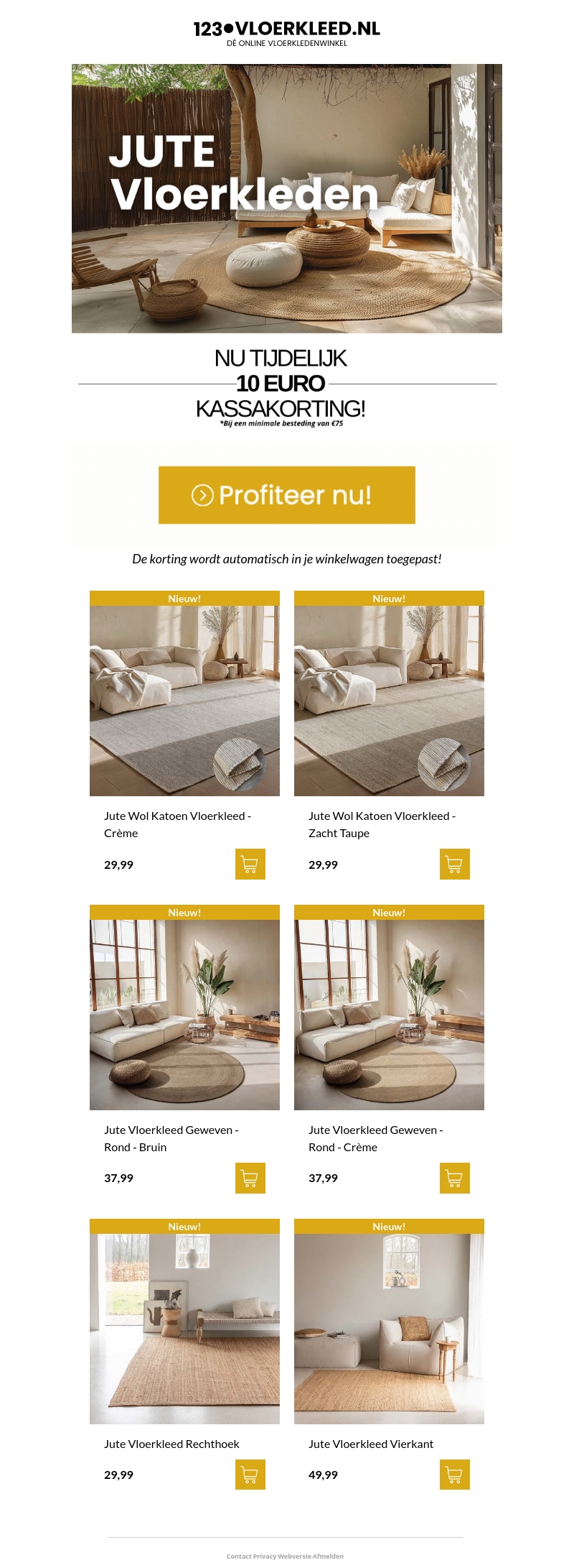 Jute vloerkleden met €10 EXTRA korting! Jute vloerkleden met €10 EXTRA korting!