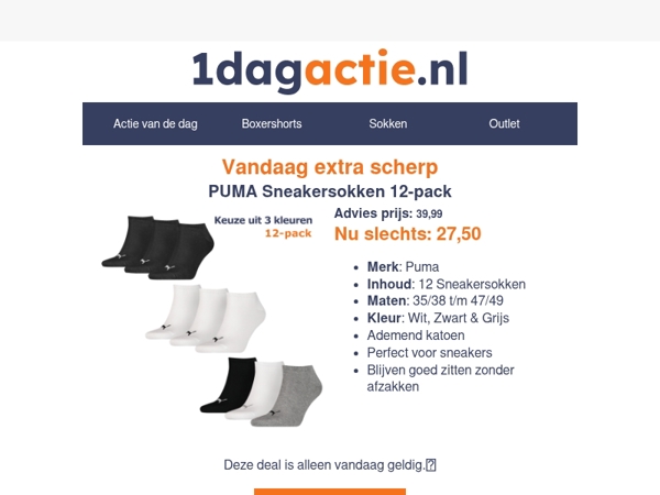 🔥 Alleen vandaag: Puma sneakersokken 12-pack dagdeal