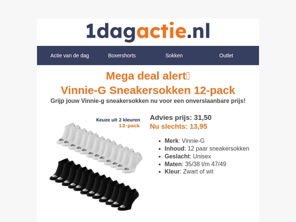🔥 Vinnie-G Sneakersokken 12-pack nu voor slechts €13,95!