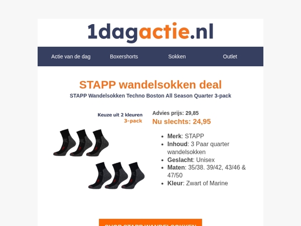 Zet de volgende stap: 16% korting op STAPP all season quarter wandelsokken!