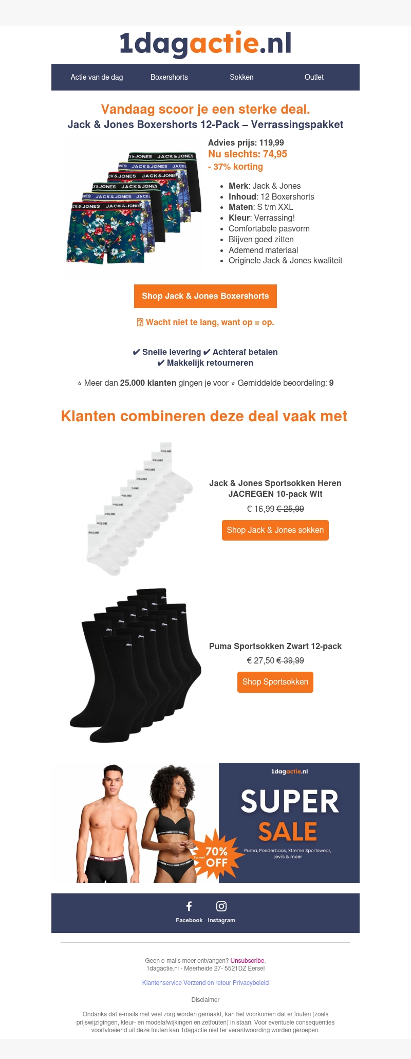 π₯ Jack & Jones boxershorts 12-pack: van β¬119,99 voor β¬74,95 π₯ Jack & Jones boxershorts 12-pack: van β¬119,99 voor β¬74,95
