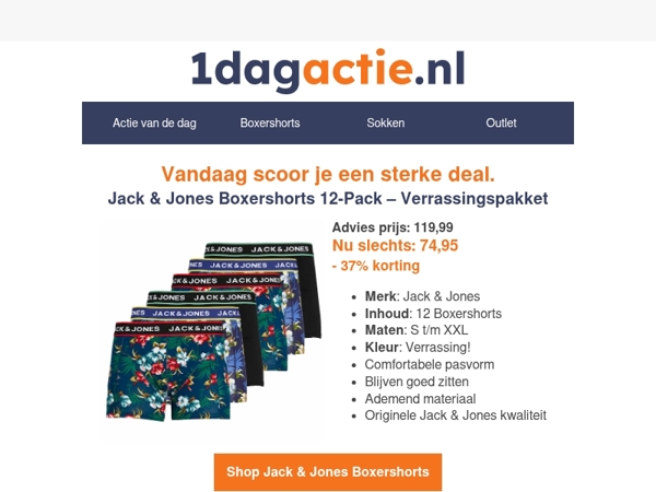🔥 Jack & Jones boxershorts 12-pack: van €119,99 voor €74,95