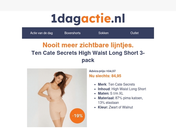 Eindelijk een high waist die écht blijft zitten. 19% Korting– Grijp deze dagdeal!