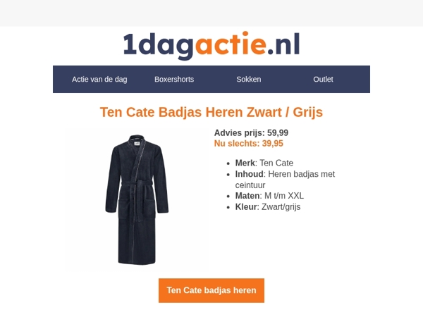 Vandaag: Ten Cate badjas voor €39,95!🧡