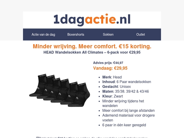 Vandaag: HEAD wandelsokken 6-pack €29,95 (was €44,97) 🥾🌳