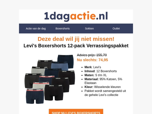 12x Levi’s boxers voor een mega deal – Slechts €74,95!🔥 Meer dan 50% korting!