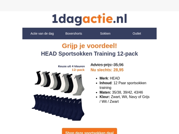 12 Paar Head Sportsokken voor maar €28,95 – grijp je voordeel!📢⏰