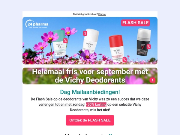 Verlengd: 50% korting op Vichy Deodorants!