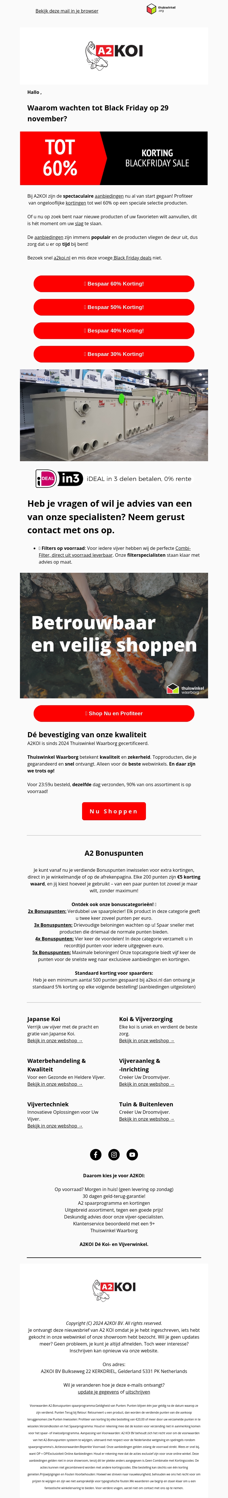 Vroege Black Friday Deals: Bespaar tot 60% bij A2KOI! Vroege Black Friday Deals: Bespaar tot 60% bij A2KOI!