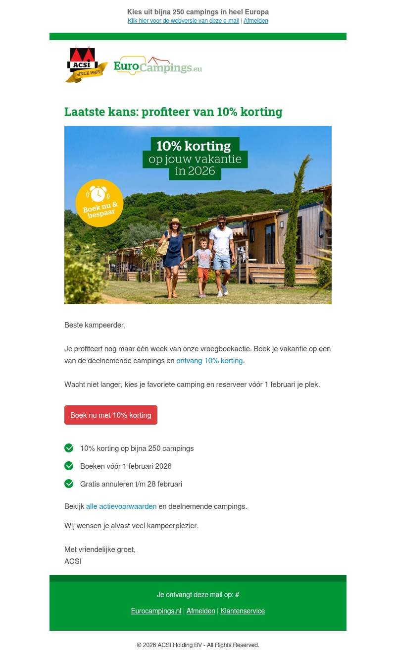 Nog maar één week 10% vroegboekkorting Nog maar één week 10% vroegboekkorting