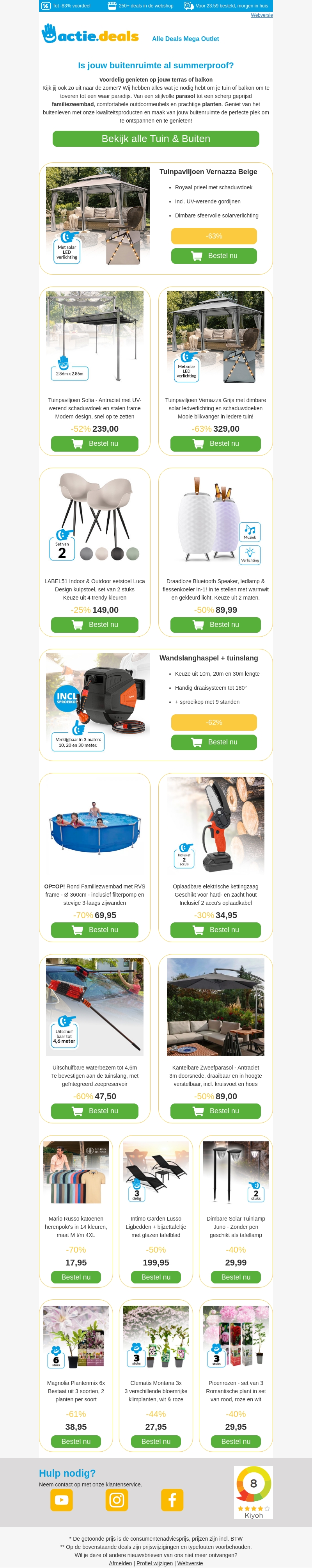 ⛱️ Voordelige Tuin & Buiten aanbiedingen 🪴| Van parasol tot plant, van prieel tot polo ⛱️ Voordelige Tuin & Buiten aanbiedingen 🪴| Van parasol tot plant, van prieel tot polo