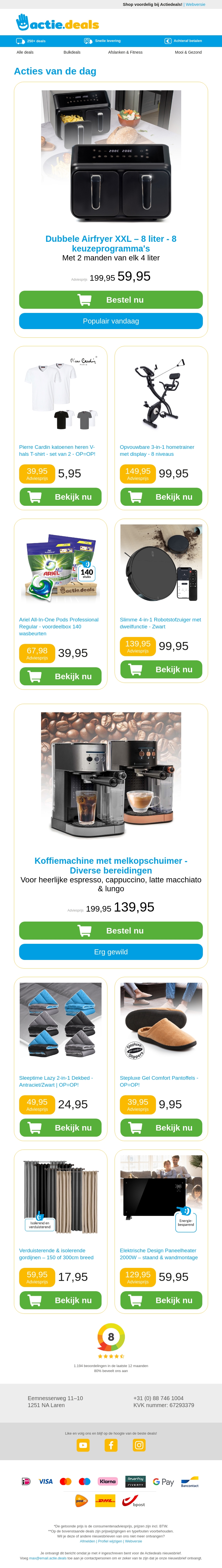 Dubbele Airfryer XXL | Pierre Cardin Herenpolo | Opvouwbare Hometrainer | Ariel All-in-One Pods | Robotstofzuiger met dweil Dubbele Airfryer XXL | Pierre Cardin Herenpolo | Opvouwbare Hometrainer | Ariel All-in-One Pods | Robotstofzuiger met dweil