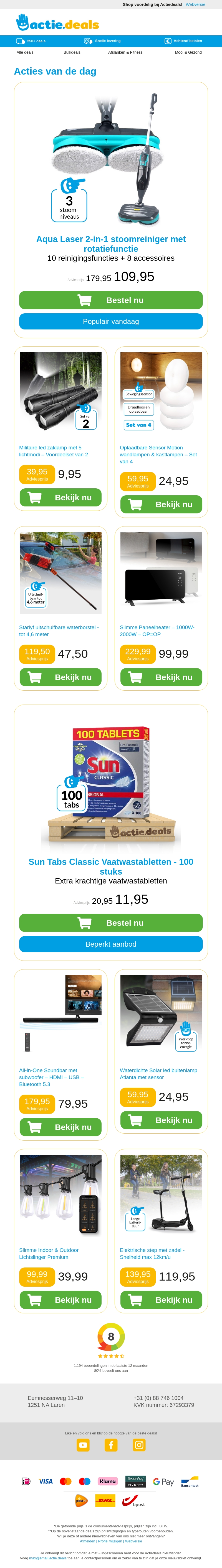 Stoomreiniger met rotatie | Militaire LED zaklamp | Sensor Wand- en Kastlampen | Uitschuifbare Waterborstel | Slimme Paneelheater Stoomreiniger met rotatie | Militaire LED zaklamp | Sensor Wand- en Kastlampen | Uitschuifbare Waterborstel | Slimme Paneelheater