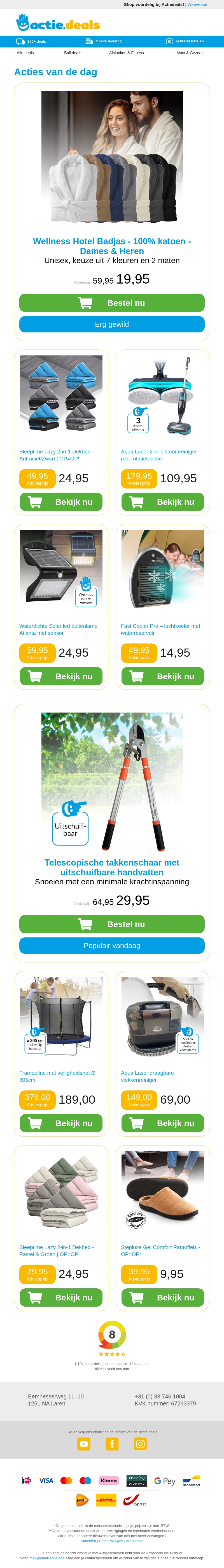 Welness Hotel Badjas | Lazy 2-in-1 dekbed | Stoomreiniger met rotatie | Waterdichte Solar Lamp | Fast Cooler Pro Welness Hotel Badjas | Lazy 2-in-1 dekbed | Stoomreiniger met rotatie | Waterdichte Solar Lamp | Fast Cooler Pro