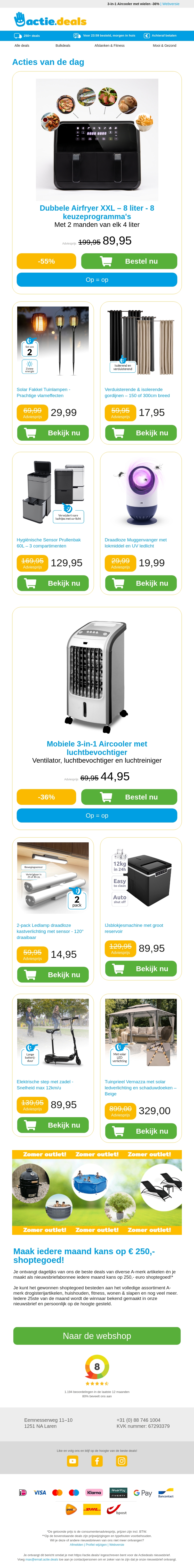 Dubbele Airfryer | Solar tuinfakkels | Verduisterende gordijnen | Sensorprullenbakken | Muggenvanger met led Dubbele Airfryer | Solar tuinfakkels | Verduisterende gordijnen | Sensorprullenbakken | Muggenvanger met led