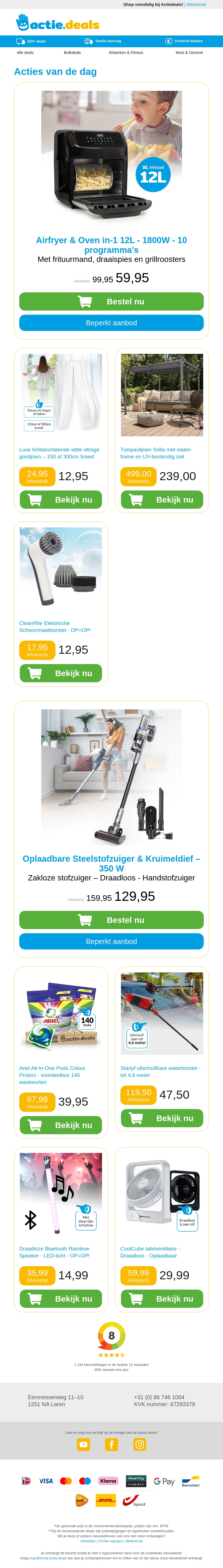 Airfryer & Oven in 1 | Luxe vitrage | Tuinpaviljoen | Elektrische Schoonmaakborstel | Tafellamp Indoor & Outdoor Airfryer & Oven in 1 | Luxe vitrage | Tuinpaviljoen | Elektrische Schoonmaakborstel | Tafellamp Indoor & Outdoor