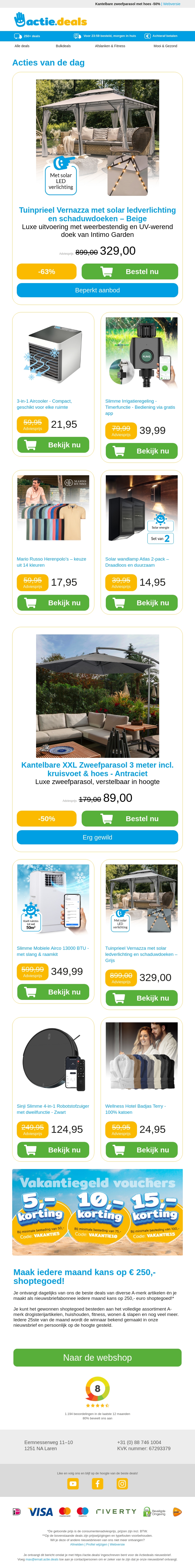 Tuinpaviljoen met verlichting | 3-in-1 Aircooler | Irrigatieregelaar | Herenpolo's | Solar wandlampen Tuinpaviljoen met verlichting | 3-in-1 Aircooler | Irrigatieregelaar | Herenpolo's | Solar wandlampen