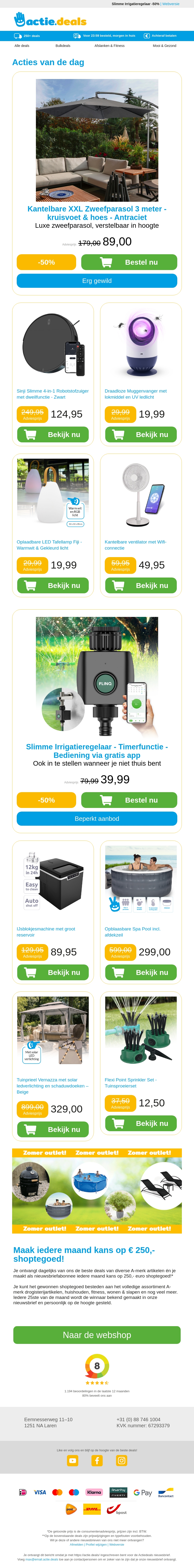 XXL Zweefparasol + hoes | Robotstofzuiger + dweilfunctie | Muggenvanger | Outdoor Tafellamp | Ventilator met Wifi XXL Zweefparasol + hoes | Robotstofzuiger + dweilfunctie | Muggenvanger | Outdoor Tafellamp | Ventilator met Wifi