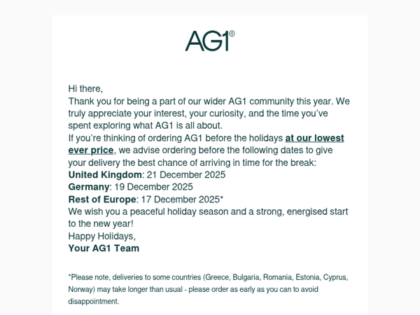 Thank You & Happy Holidays from AG1