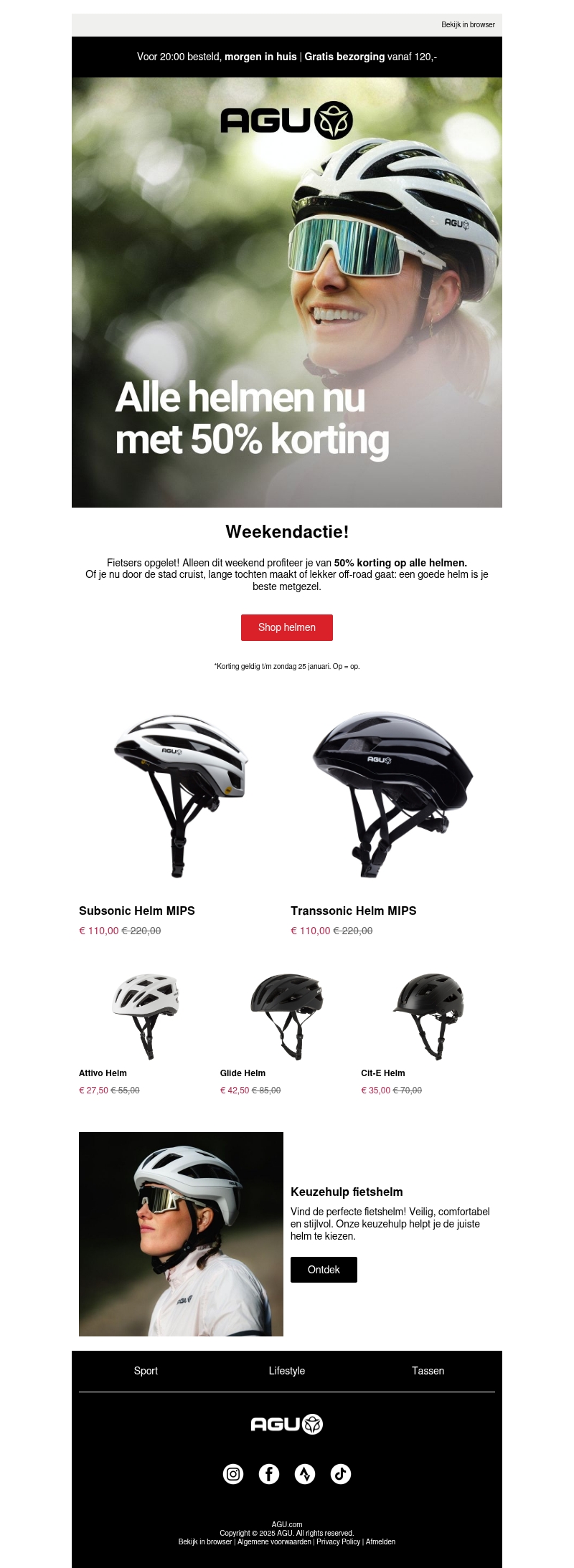 Actie! 50% korting op alle helmen Actie! 50% korting op alle helmen
