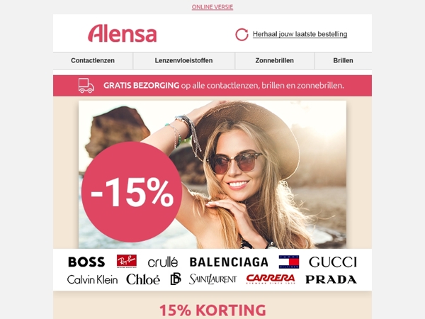 Profiteer van 15% korting op alle modellen zonnebrillen.