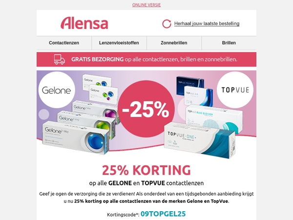 Speciale aanbieding: 25% korting op Gelone en TopVue contactlenzen