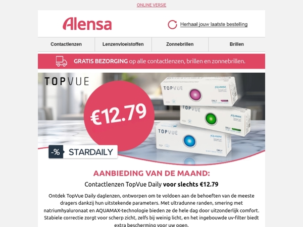 Aanbieding van de maand: Contactlenzen TopVue Daily voor slechts €12.79!
