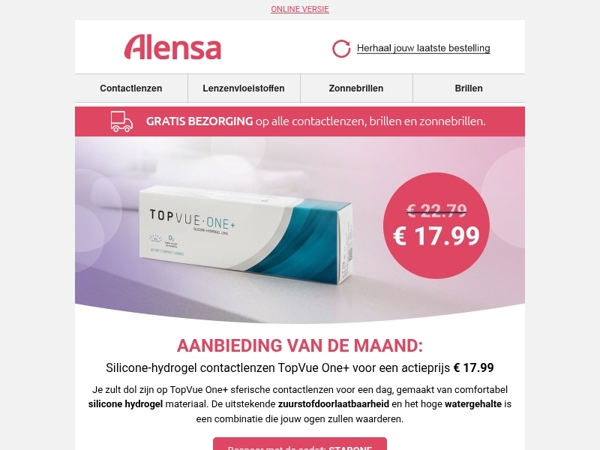 Silicone-hydrogel contactlenzen TopVue One+ voor een actieprijs € 17.99