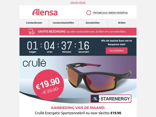 Laatste kans om Crullé Energetic zonnebril te kopen voor slechts €19.90