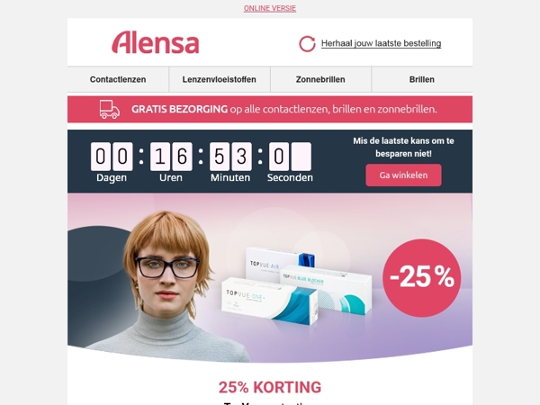 -25% op TopVue alleen tot middernacht.