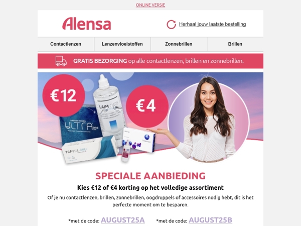 Ontvang €12 of €4 korting op je hele aankoop.
