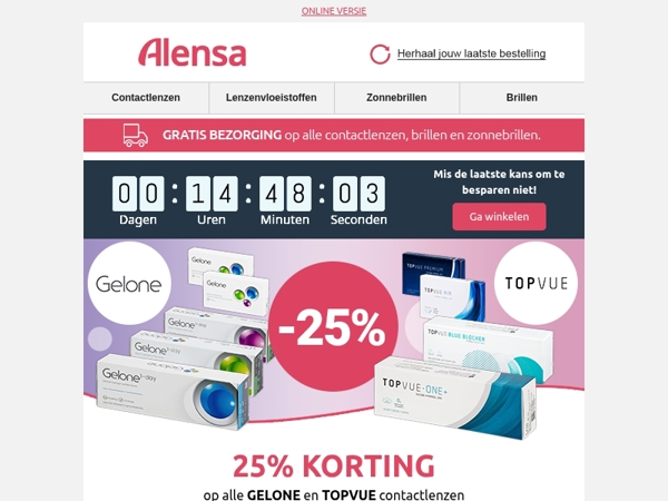 Laatste kans: Contactlenzen Gelone en TopVue met 25% korting