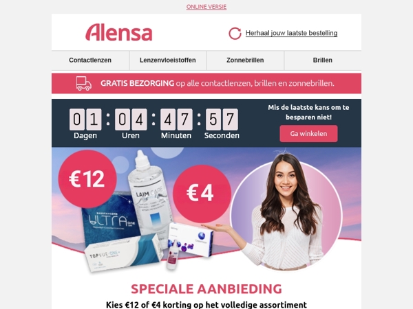 Tot morgen: €12 / €4 korting op uw hele aankoop
