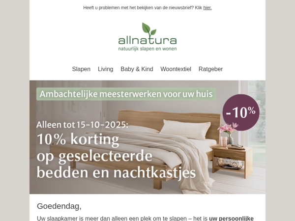 Bespaar nu: 10% korting op geselecteerde bedden en nachtkastjes