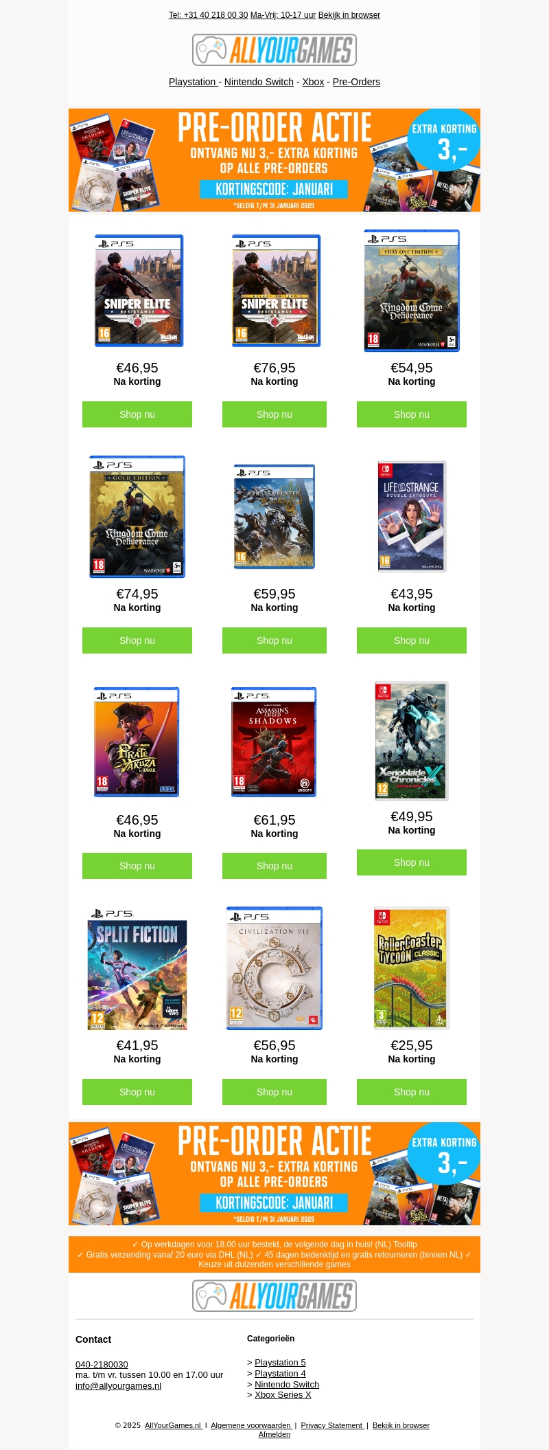 ACTIE: Extra korting op alle pre-orders! ACTIE: Extra korting op alle pre-orders!