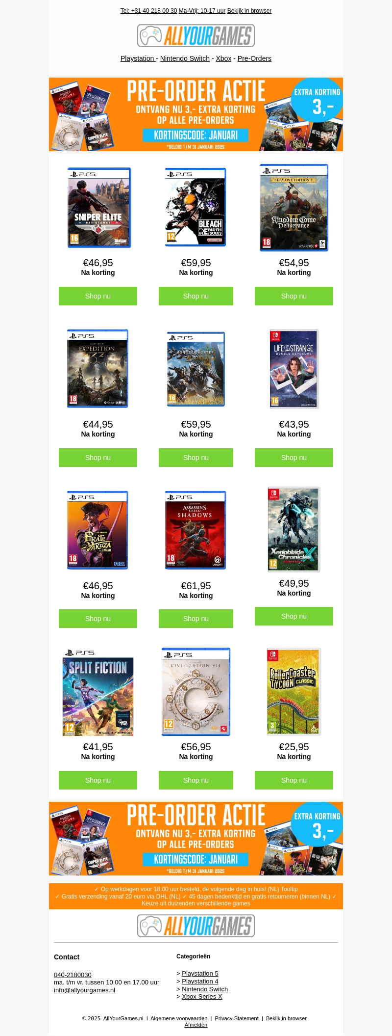 Laatste dag: extra korting op alle pre-orders! Laatste dag: extra korting op alle pre-orders!