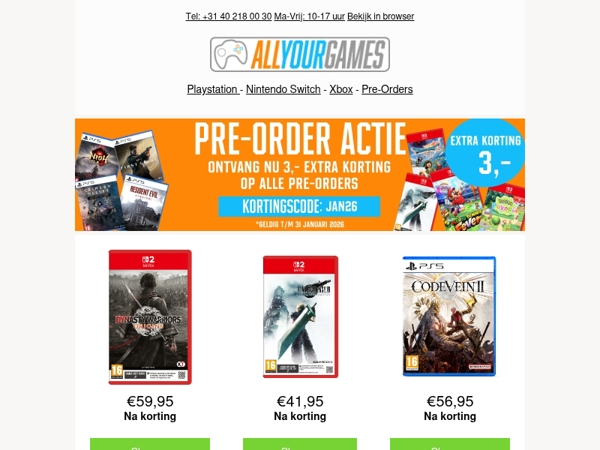 Laatste dag: 3 euro extra korting op alle pre-orders!