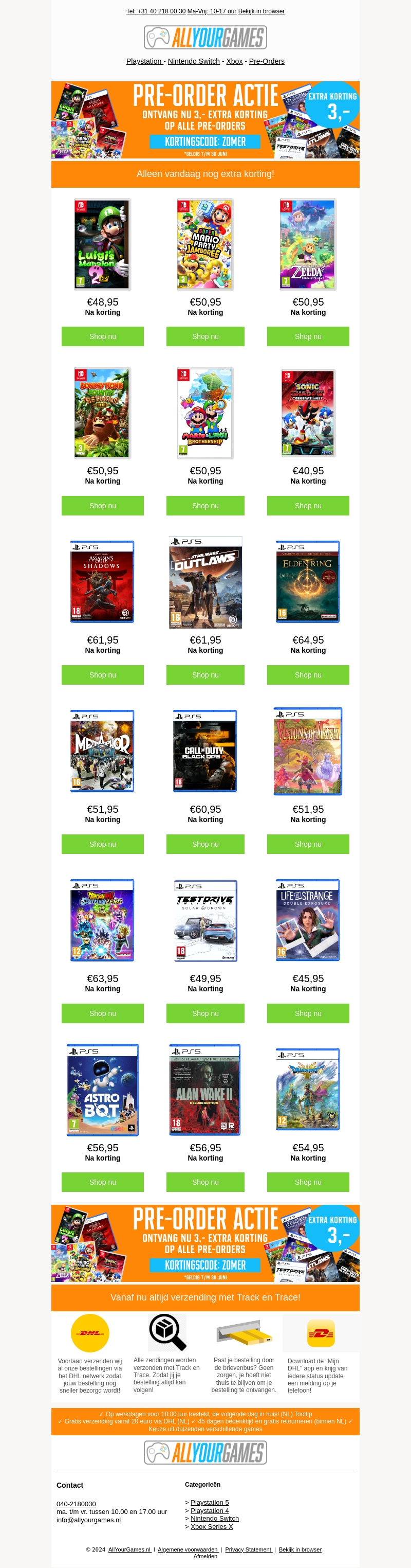 Allerlaatste kans: Extra korting op alle pre-orders! Allerlaatste kans: Extra korting op alle pre-orders!