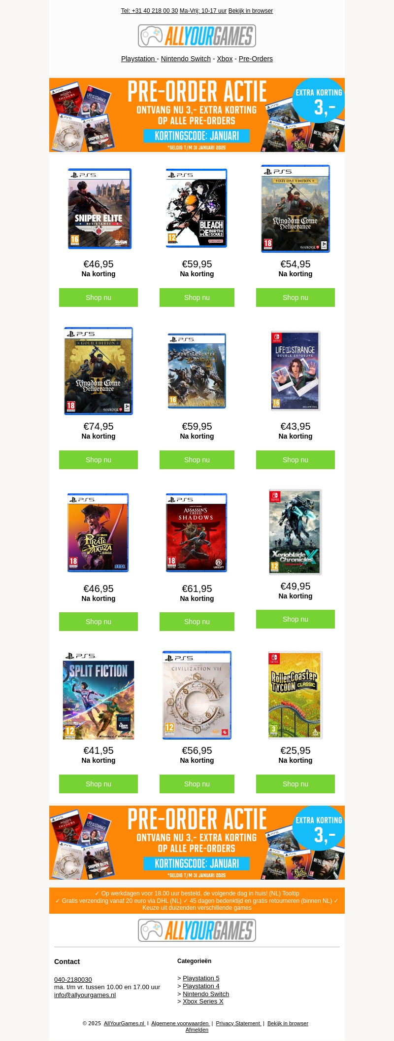 Laatste kans op extra korting op alle pre-orders! Laatste kans op extra korting op alle pre-orders!