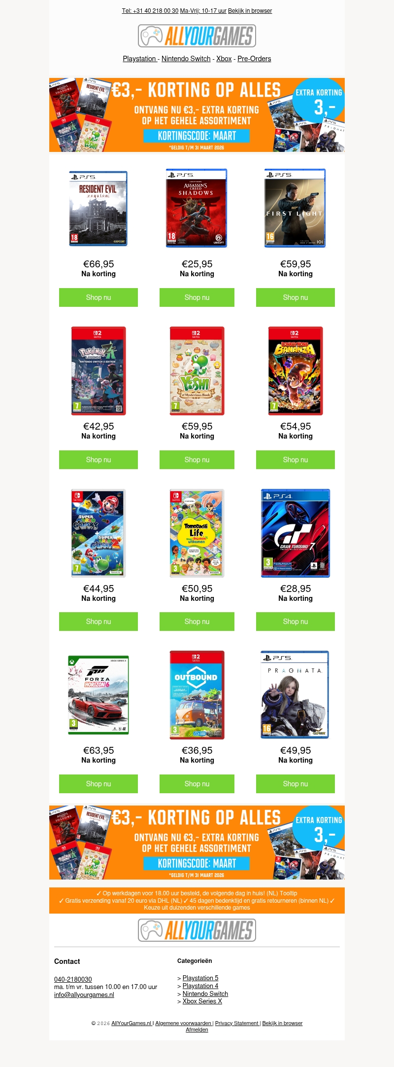 ACTIE: 3 euro extra korting op alles! ACTIE: 3 euro extra korting op alles!