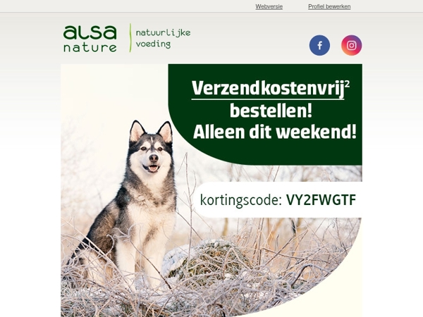 😃 Verzendkostenvrij weekend bij alsa-nature!