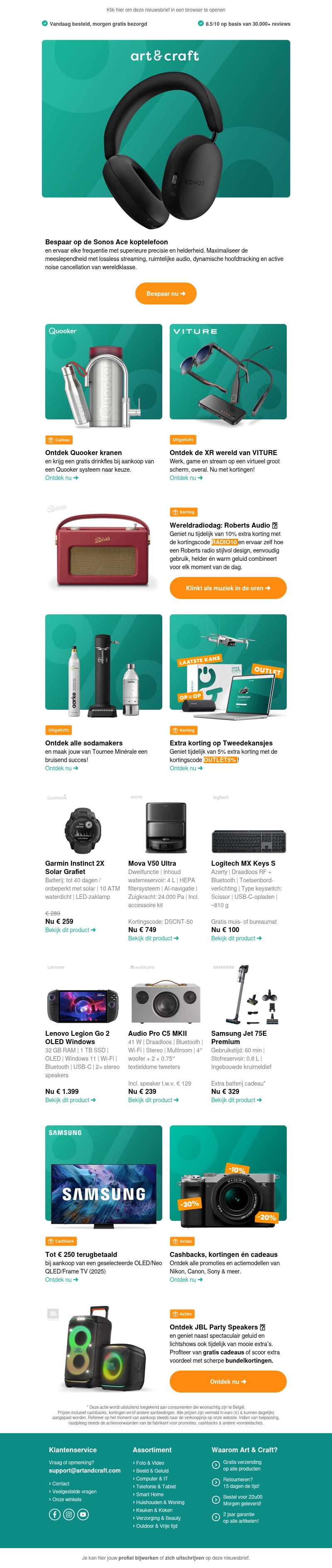 Hoge korting op Sonos, tot โฌ 250 korting op Samsung TV's & gratis cadeaus ๐ฅ Hoge korting op Sonos, tot โฌ 250 korting op Samsung TV's & gratis cadeaus ๐ฅ