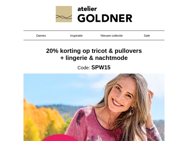 20% korting op tricot, pullovers, lingerie & nachtmode