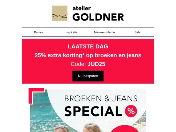 Laatste dag: 25% extra korting op alle broeken & jeans