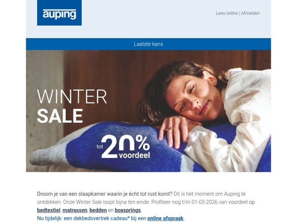 Laatste kans: tot 20% voordeel op jouw slaapkamer💙