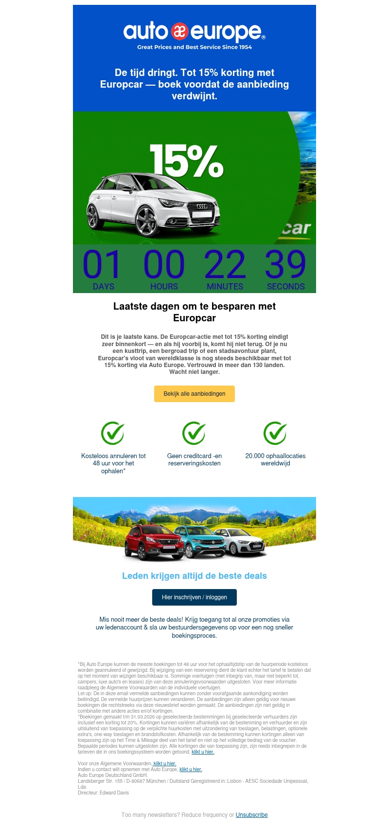 Laatste dagen — Tot 15% korting op Europcar-verhuur Laatste dagen — Tot 15% korting op Europcar-verhuur