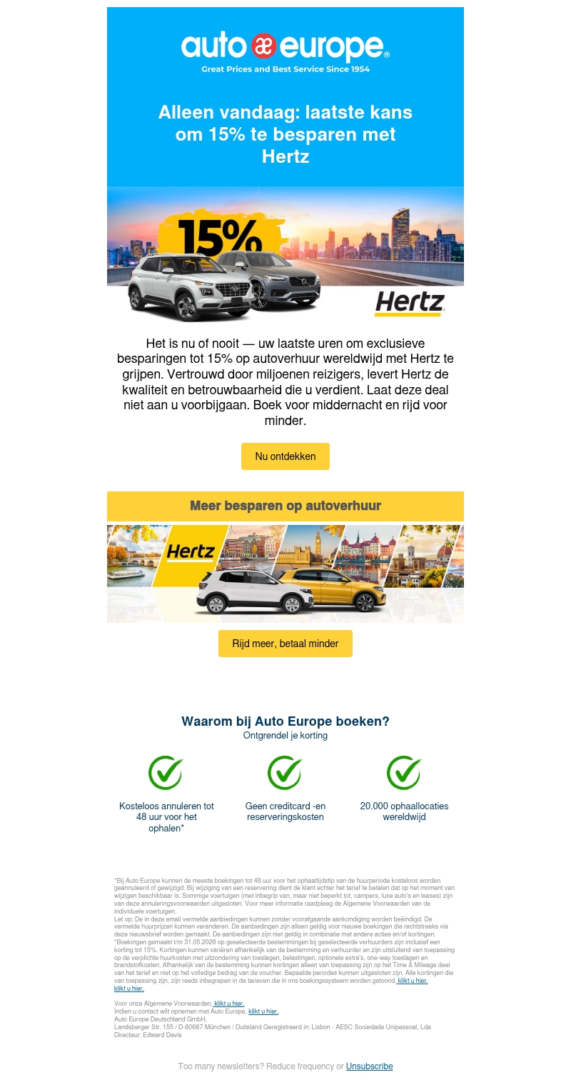 Laatste dag: bespaar 15% met Hertz — Eindigt vanavond Laatste dag: bespaar 15% met Hertz — Eindigt vanavond