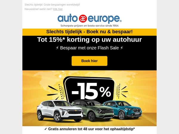 Bespaar tot 15% met onze Flash Sale!
