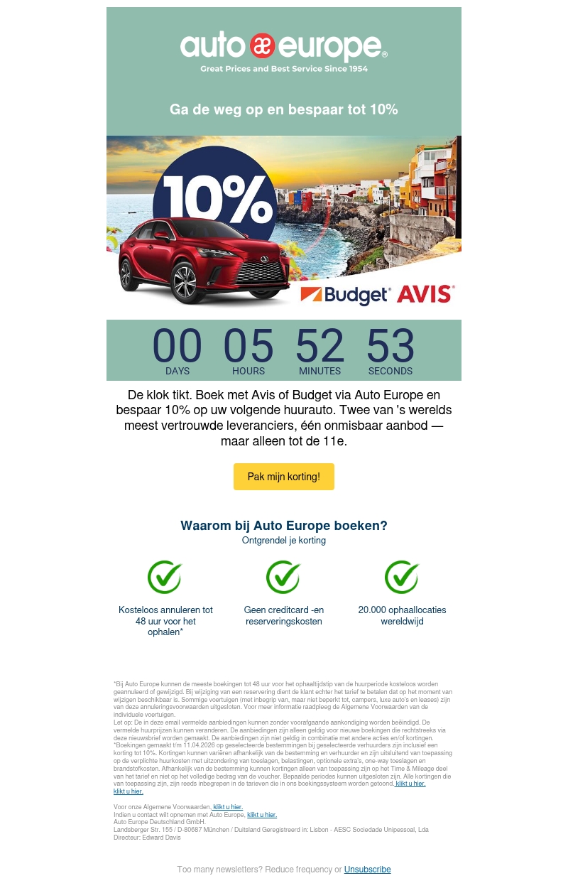 Laatste kans: bespaar 10% met Avis & Budget Laatste kans: bespaar 10% met Avis & Budget