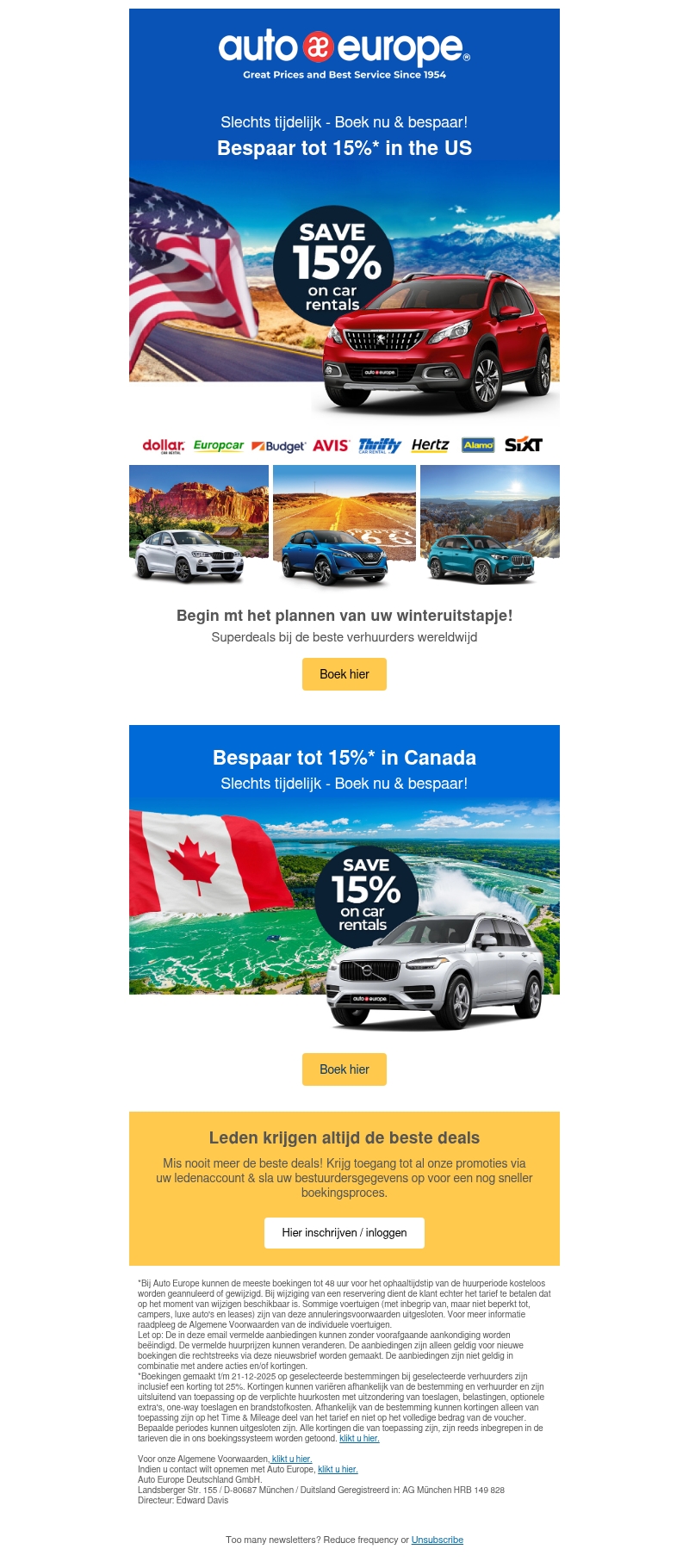 Bespaar tot 15%* in the US Bespaar tot 15%* in the US